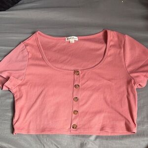 Derek Heart Pink Buttoned Crop Top